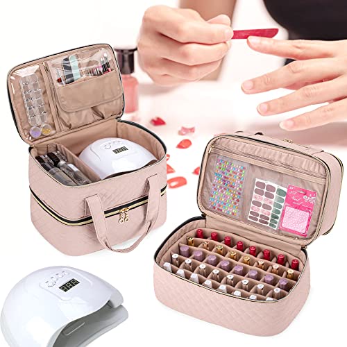 Dusty Rose Nail Polish Organizer Case Holds 50 Bottles & Nail Lamp