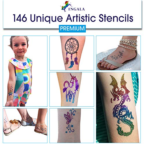 Premium Glitter Tattoo Stencil Set - 146 Designs for Face Body Art Kids & Adults