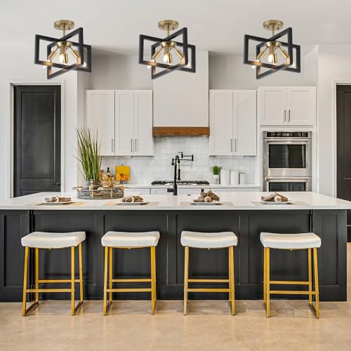 Black and Gold Semi-Flush Mount Ceiling Light - Modern Industrial Fixture with 4 Candles