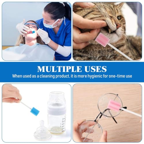 Outus 300pcs 3.74 Inch Disposable Mouth Swabs Soft Sponge Tips, Pink & Blue