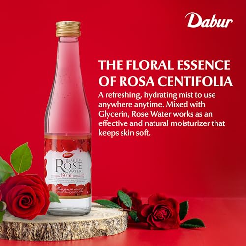 Dabur Rose Water - Rose Water for Skin, Face, Hair, & for Cooking ? Nourishing Hydration, Enhances Culinary Creations ? Rosewater for Glowing Skin, for Skincare and Beauty Rituals ? 250ML
