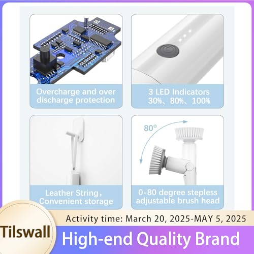 White Cordless Electric Spin Scrubber with Extendable Handle & 4 Brush Heads