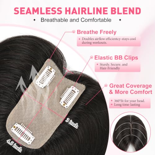 Human Hair Topper for Women 10 Inch Clip-In with No Bangs - Ombre Light Brown Dark Roots