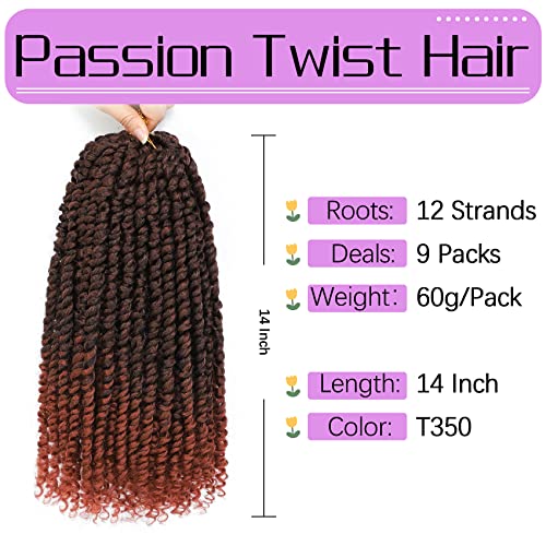 Passion Twist Crochet Hair 14 Inch 9 Packs - Pre-Looped Synthetic Braid for Black Women