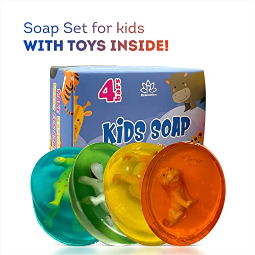 Kids Bath Soap Bars with Surprise Animal Toys - Natural Moisturizing Set