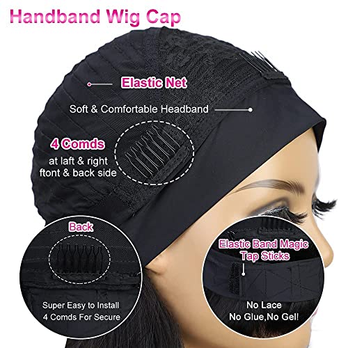 AISI QUEENS Curly Headband Wig Human Hair 16 Inch Natural Black for Black Women