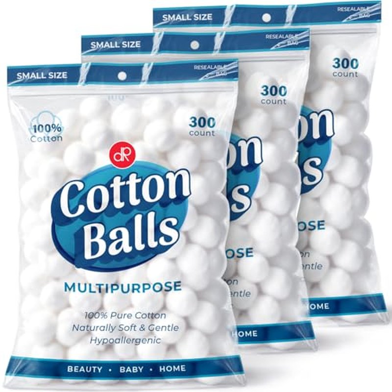DecorRack 900 ct Small Cotton Balls, 100% Pure Natural Cotton, for Make-Up, Nail Polish Removal, Pet Care, Soft and Absorbent (Pack of 900)