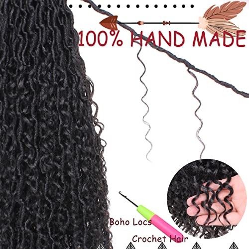 30 Inch Boho Goddess Faux Locs Crochet Hair - Black Curly Synthetic 8 Pack