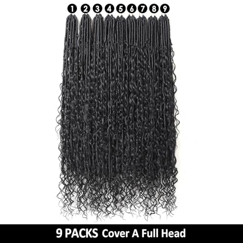 Prelooped Boho Faux Locs Crochet Hair - 1B# Natural Black, 30 Inch, 9 Pack