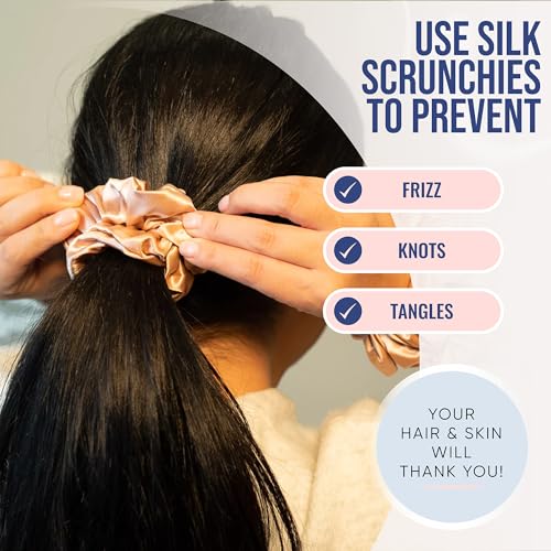 Silk Scrunchies 3 Pack - Rose Regular - 100% Mulberry Silk Hair Ties for Gentle Hold