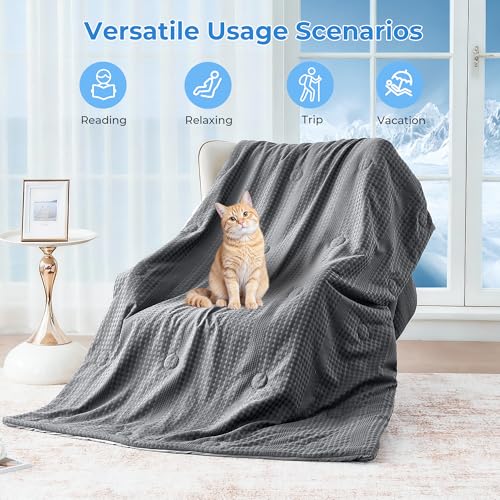 Dark Gray King Size Cooling Comforter Reversible Waffle Weave Bed Blanket