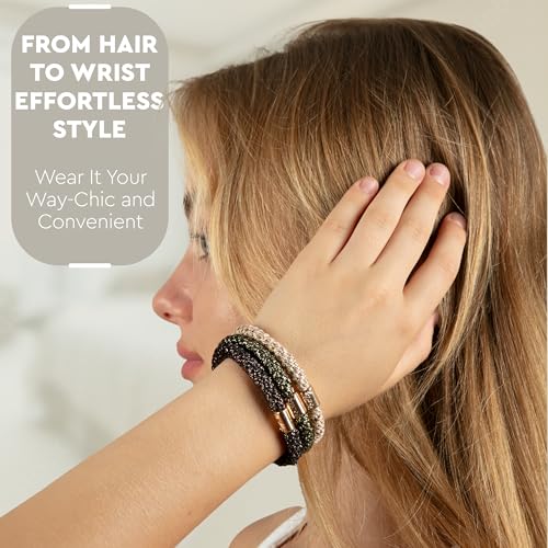 Knotty Luxe Hair Ponytail Holders Set with Metallic Details - Brown, 12 Pack