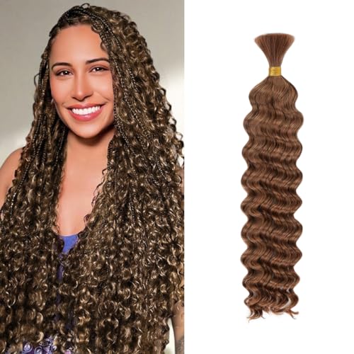 Auburn Ginger Deep Wave Human Braiding Hair - 18 Inch, 50G, 1 Pack, Brazilian Virgin, No Weft, Wet & Wavy Boho Braid Extensions