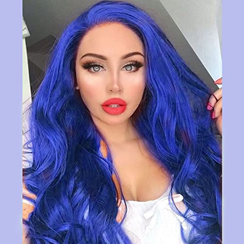 Dark Blue Lace Front Wigs for Women 24 Inch Curly Long Synthetic Heat-Resistant Hair