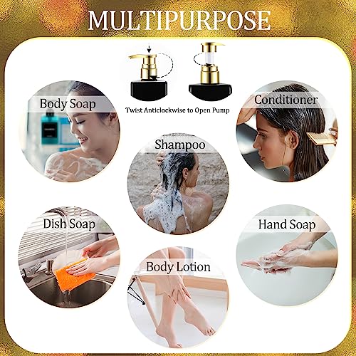 Gejoy 12 Pack Black Shampoo and Conditioner Dispenser Bottles, 17 Oz/ 500ml Refillable Empty Pump Bottles with Labels and Marker Pen, Plastic Square Pump Dispenser Bottle for Bathroom Body Wash Shower