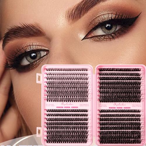 ALICROWN Brown Lash Clusters Cat Eye Cluster Eyelash Extensions Manga Eyelash Clusters Left & Right Natural Lash Extensions Spiky Cluster Lashes C Curly Fox Eye Individual Lashes Fairy Eyelashes