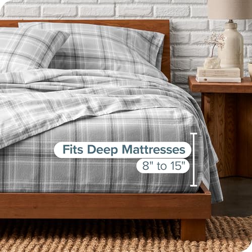 Bare Home Flannel Sheet Set - Split King Tartan Plaid Bedding