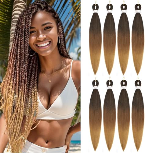 Pre Stretched Ombre Braiding Hair Extensions 30 Inch - Brown 8 Packs - Easy Crochet & Twist Synthetic Hair - MIYPMUNS Variation 30 Inch-8Pcs / 1B-30-27