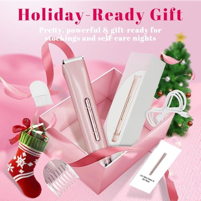 2-in-1 Bikini Trimmer for Women ? Dual-Head Electric Razor, IPX7 Waterproof Wet & Dry, Pubic Hair Trimmer & Body Shaver, LED Battery Bars, USB-C Rechargeable ? X6 Satin Rose Gold