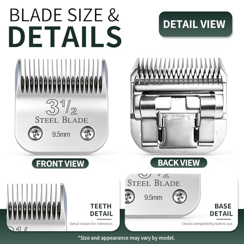 3-1/2 Size Clipper Blade 9.5mm for Oster Classic 76, Heavy Duty Stainless Steel