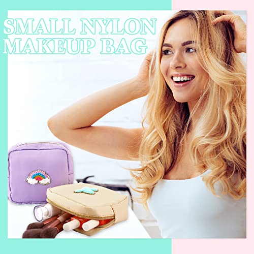 Mini Preppy Makeup Bags Set - 9 Nylon Cosmetic Organizer Pouches