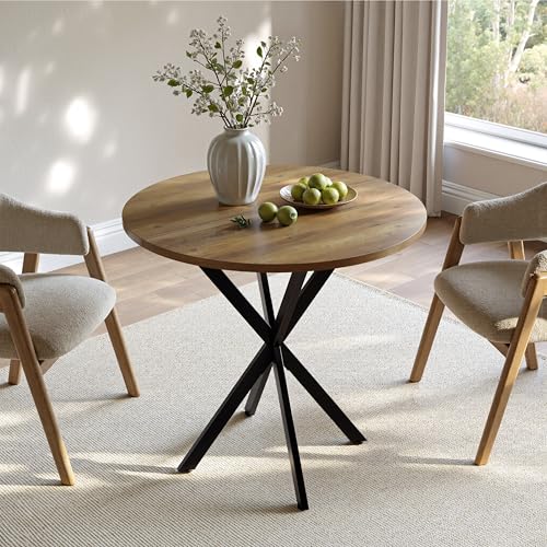 Unovivy 31.5 Inch Round Dining Table for 2-4 with Light Brown Finish - Space-Saving Small Kitchen Table, Model: 31.5 x 31.5 x 29.53 Inches