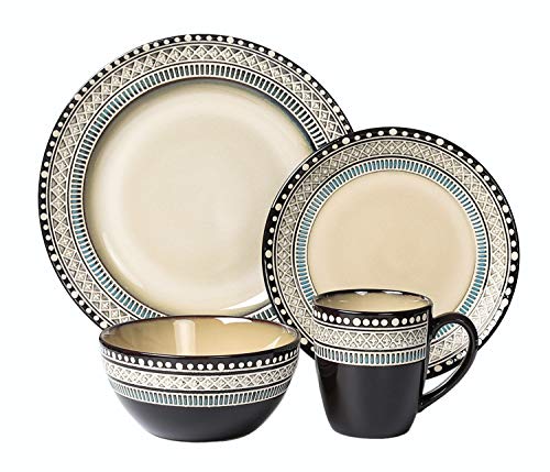 Lorren Home Trends Glazed Dinnerware Set, Blue, Service for 4
