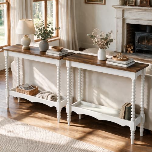 White Brown 2-Tier Console Table for Entryway & Living Room - 41.3x13.8x33.5in