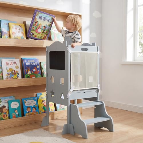 Costzon Folding 4-in-1 Toddler Step Stool with Chalkboards - Gray