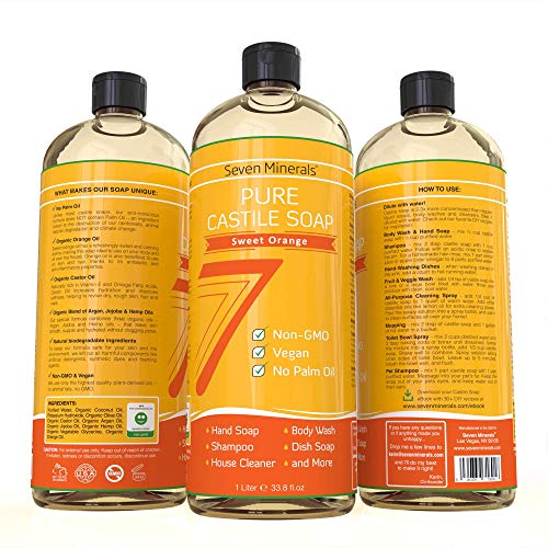 Natural Vegan Castile Soap with Organic Oils - Lemon & Sweet Orange, 33.8 fl oz