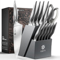 ASETY Steel Gray 15-Piece Knife Block Set - Premium Stainless Steel Kitchen Cutlery