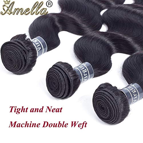 Amella 22 Inch Brazilian Body Wave Human Hair Bundle - Unprocessed Virgin Black