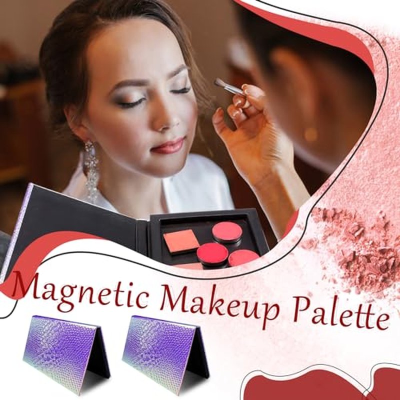 2 Packs Magnetic Makeup Palette Empty - Large Mermaid Palette with Mirror - Magnetic Palette for Storage & Travel