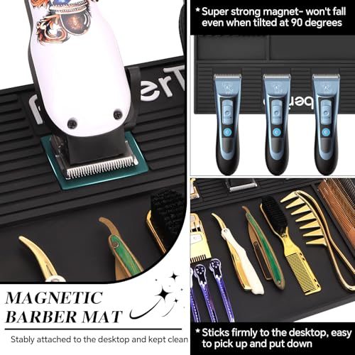 16.5 x 12.6 Inch Magnetic Barber Mat with Anti-Slip Silicone Surface for Tools and Accessories