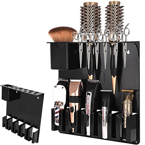 Clipper Holders Barbers Organizer, 13" x 12" x 3" Wall-Mounted Multi-Functional Hair Styling Tool Storage Stand for Clipper, Scissors, Comb, Curling Irons - for Salon, Home Bathrooms, with Screws Kit
