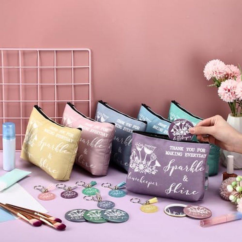 12 Sets Housekeeping Week Appreciation Gifts Housekeepers Cleaning Canvas Makeup Bag Inspirational Mirror Best Housekeeper Ever Keychain Thank You Gift for Team Employee Coworker Cleaner