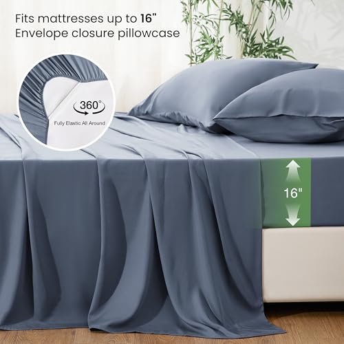 King Size Bamboo Rayon Sheet Set - Bluish Grey, Deep Pocket, Cooling & Soft