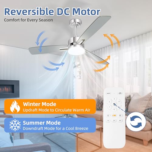52 Inch Modern Nickel LED Ceiling Fan with Light and Remote - Sand Nickel