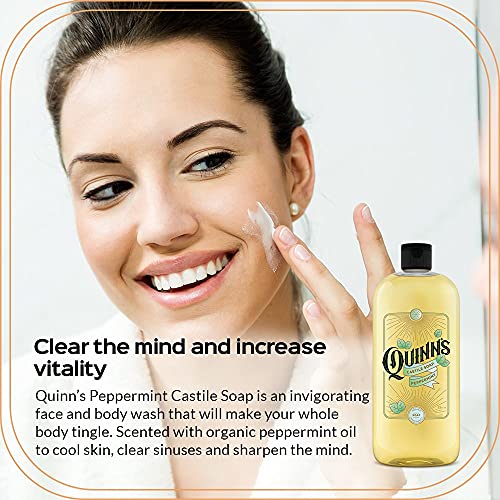 Quinn's Pure Castile Organic Peppermint Liquid Soap 32 oz Alcohol Free Unscented Witch Hazel with Aloe Vera 16oz
