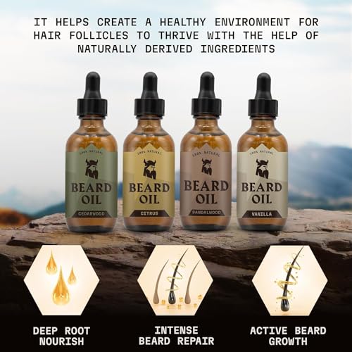 Beard Oil Set - Sandalwood, Vanilla, Cedarwood & Citrus Scents - 2 Fl Oz (Pack of 4)