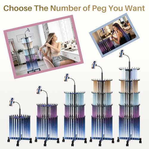 Veliditz Black Adjustable Braiding Hair Rack with 140 Pegs, Multi-Layer & Mobile