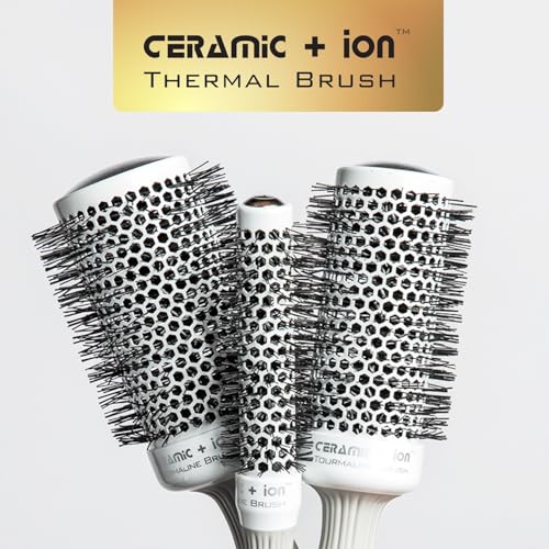 Olivia Garden Ceramic Ion Round Thermal Hair Brush - 4-Piece White/Grey