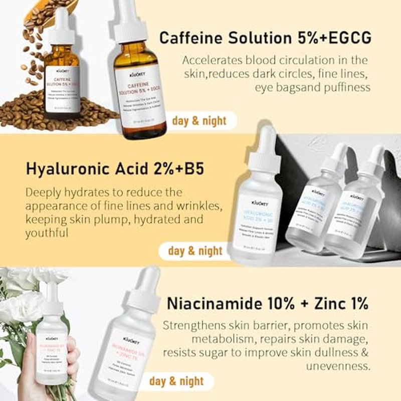 Advanced Face Serum Set 3 PCS - 5% Caffeine Solution + Niacinamide + Hyaluronic Acid Serums - Anti-Aging Serum Reduces Wrinkles, Minimizes Pores & Firming, Improves Texture for All Skin Types