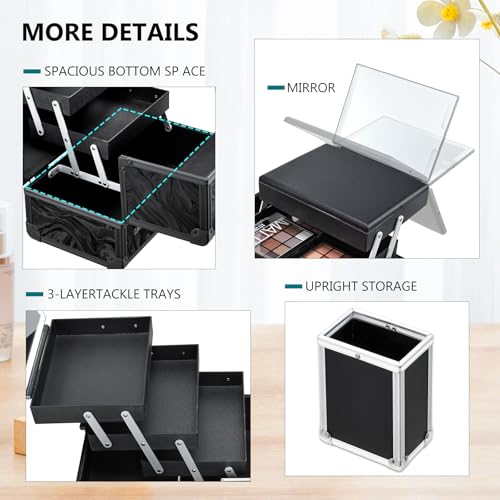 Faquenc Black Travel Makeup Case with LED Lighted Mirror - Portable Organizer