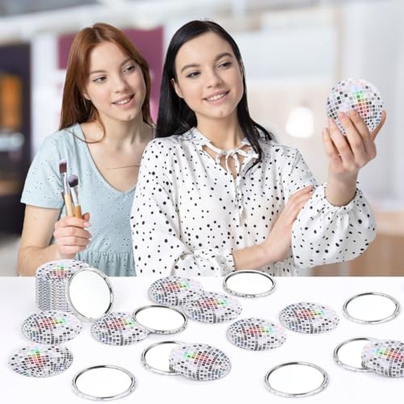 24 Pcs Disco Ball Compact Mirror, Small Round Disco Makeup Mirror Bulk for Party Favors Women