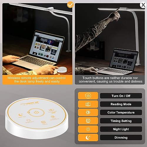 Pzloz White LED Desk Lamp with Clamp - Eye-Caring Adjustable Office Light