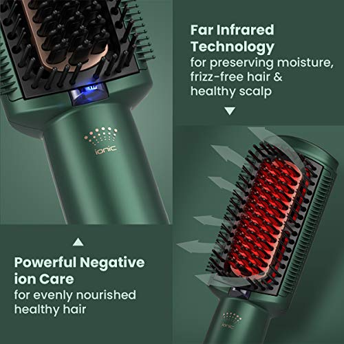 Pink Hair Straightener Brush Dryer - Anti-Scald Ionic & Infrared Styling Tool