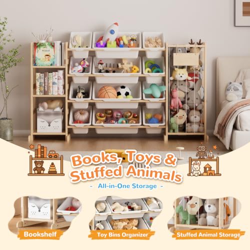 Sterlox Rectangular Toy Storage Organizer with 12 Bins & Stuffed Animal Storage - 58" Wide Kids Playroom Furniture