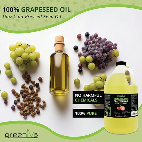GreenIVe Grapeseed Oil Organically Grown 100% Pure Cold Pressed Light Flavor High Tempurature Cooking (128 Fl Oz (Gallon))