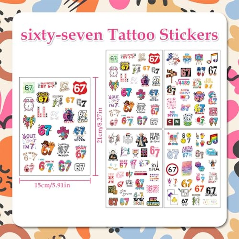100Pcs 6 7 Meme Temporary Tattoos Stickers Set for Adults Teens, Funny Six Seven Waterproof Party Favors